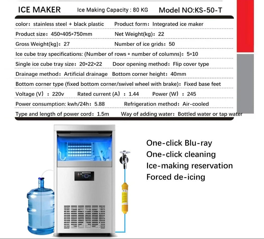 COOLBABY Industrial Ice Machine, Ice Maker, Capacity 80 kg