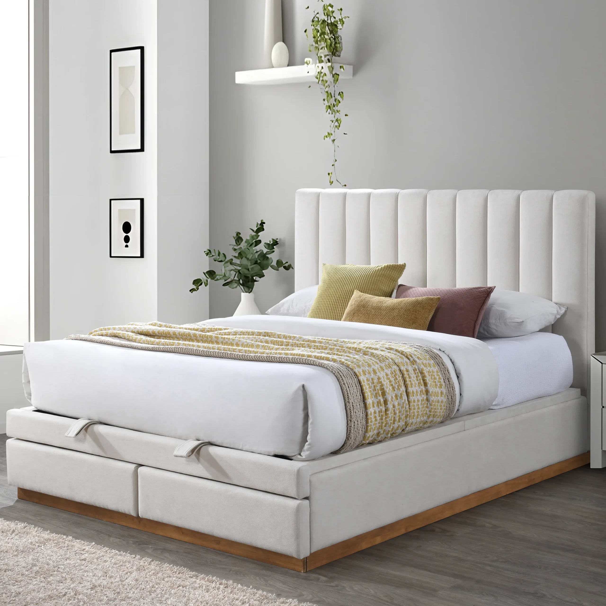 King Bed With 2 Drawers and Hydraulic Storage – Cream