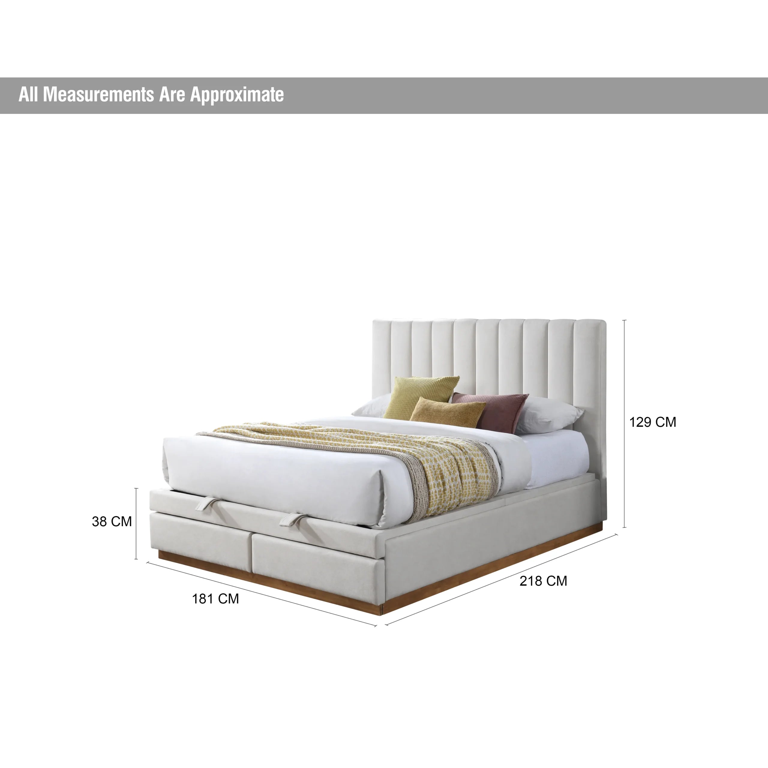 King Bed With 2 Drawers and Hydraulic Storage – Cream