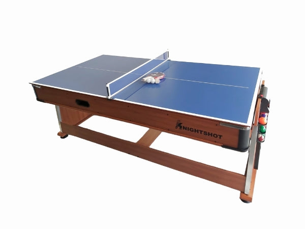 4-in-1 Rotating Game Table – 7ft Walnut Finish