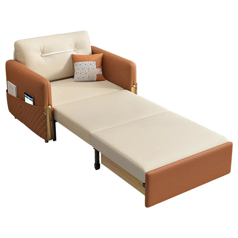 Nordic Single Sofa Bed with Storage Box & Pull-Out Sleeper – Modern Upholstered Convertible Sofa Chair for Small Spaces