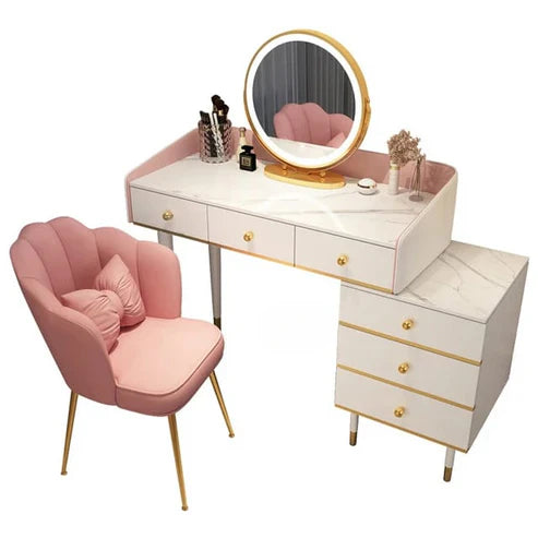 White Makeup Vanity Table with Smart Mirror and LED Lighting | Solid Wood Dressing Table Set-GCC Home Center