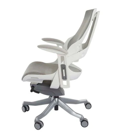 Executive Medium Back Height Ergonomic Mesh Chair, Office Conference Mesh Chairs With Adjustable-Backrest Caster Wheels- White-GCC Home Center