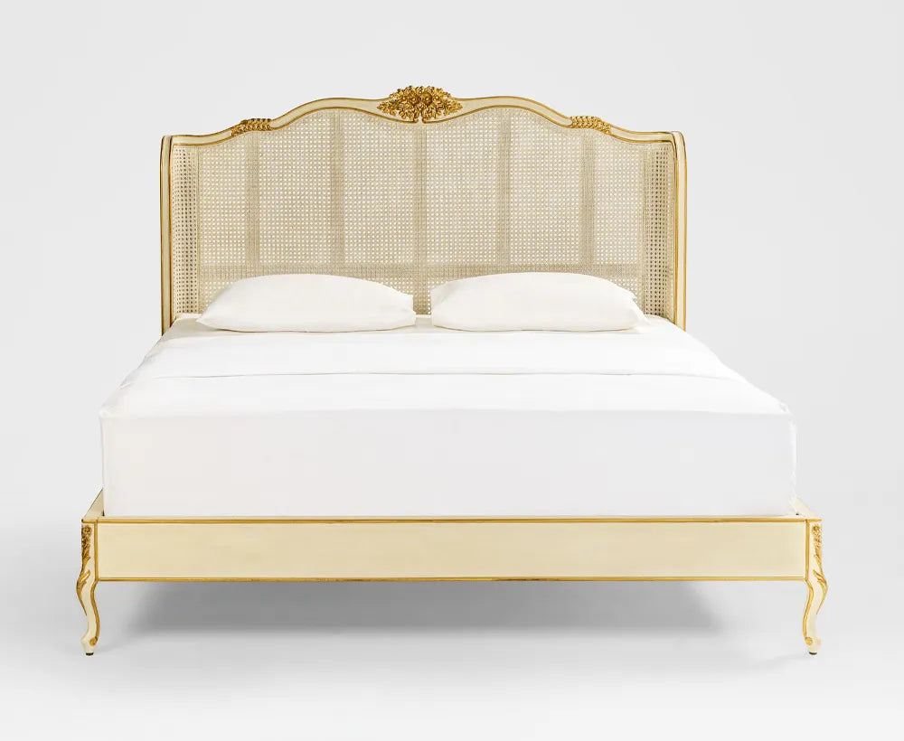 Elegant King Bed White Gold – 180x200 CM
