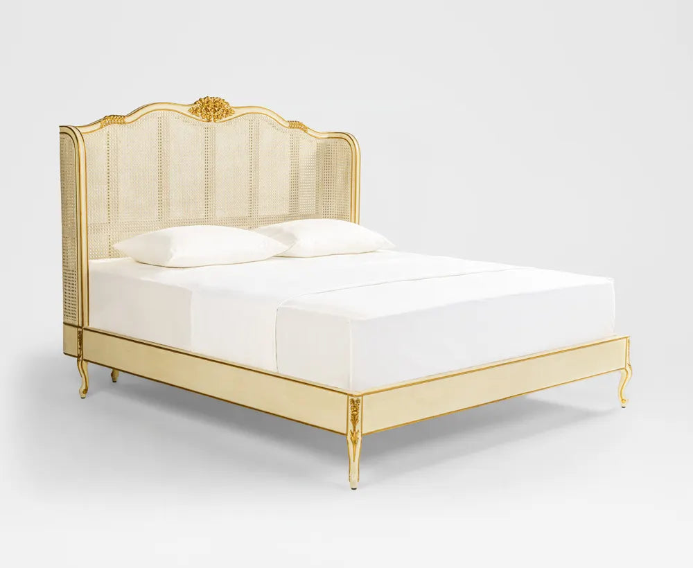 Elegant King Bed White Gold – 180x200 CM