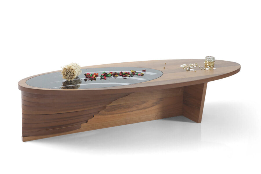 Walnut Coffee Table - Engineered Wood With Tempered Glass