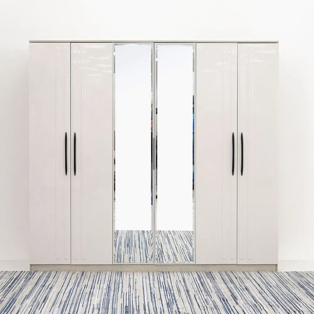 Luxury 6 Door Wardrobe – Walnut & Beige