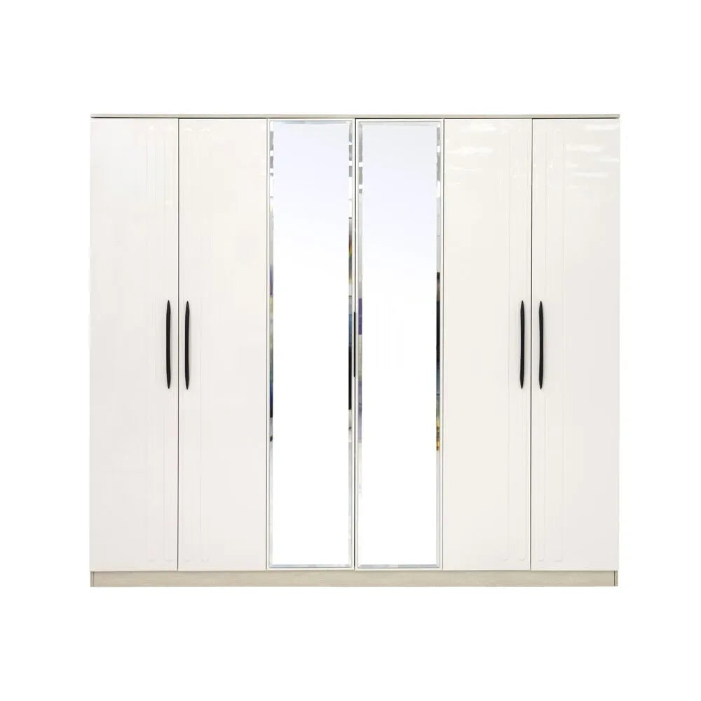 Luxury 6 Door Wardrobe – Walnut & Beige
