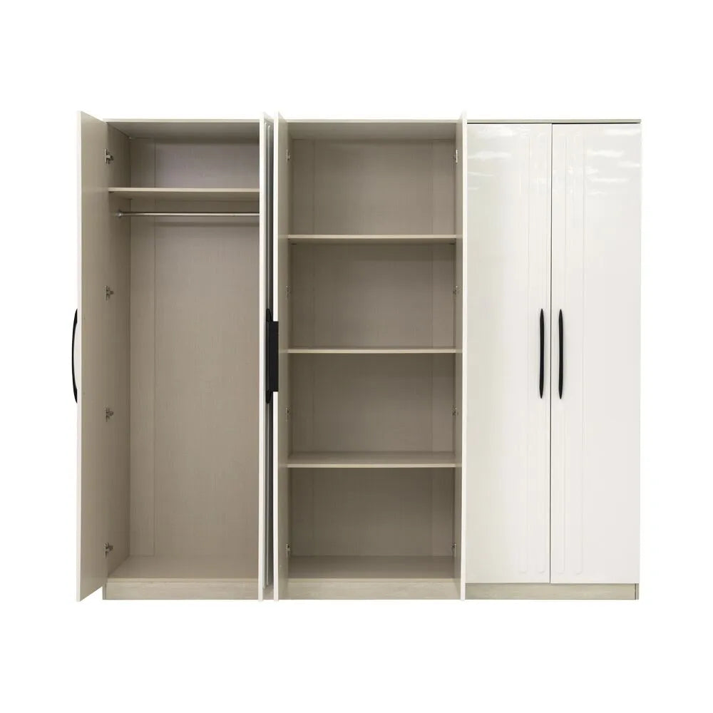 Luxury 6 Door Wardrobe – Walnut & Beige