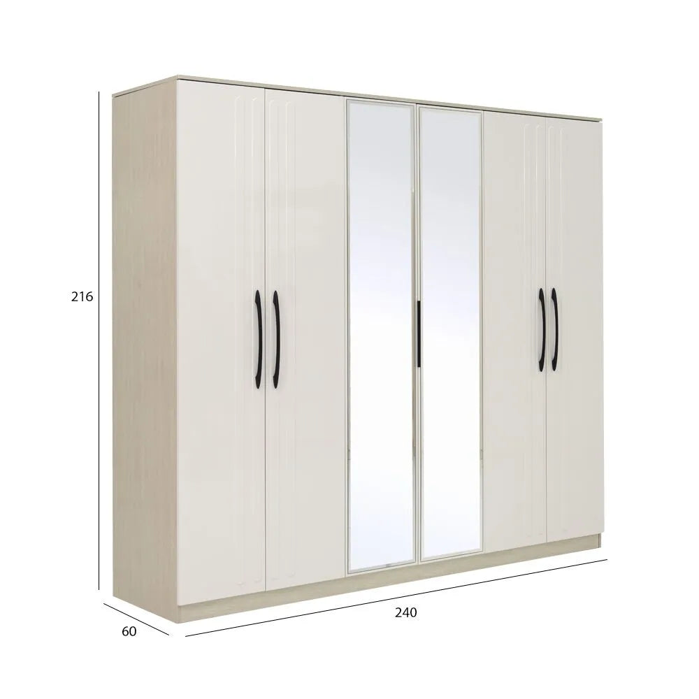 Luxury 6 Door Wardrobe – Walnut & Beige