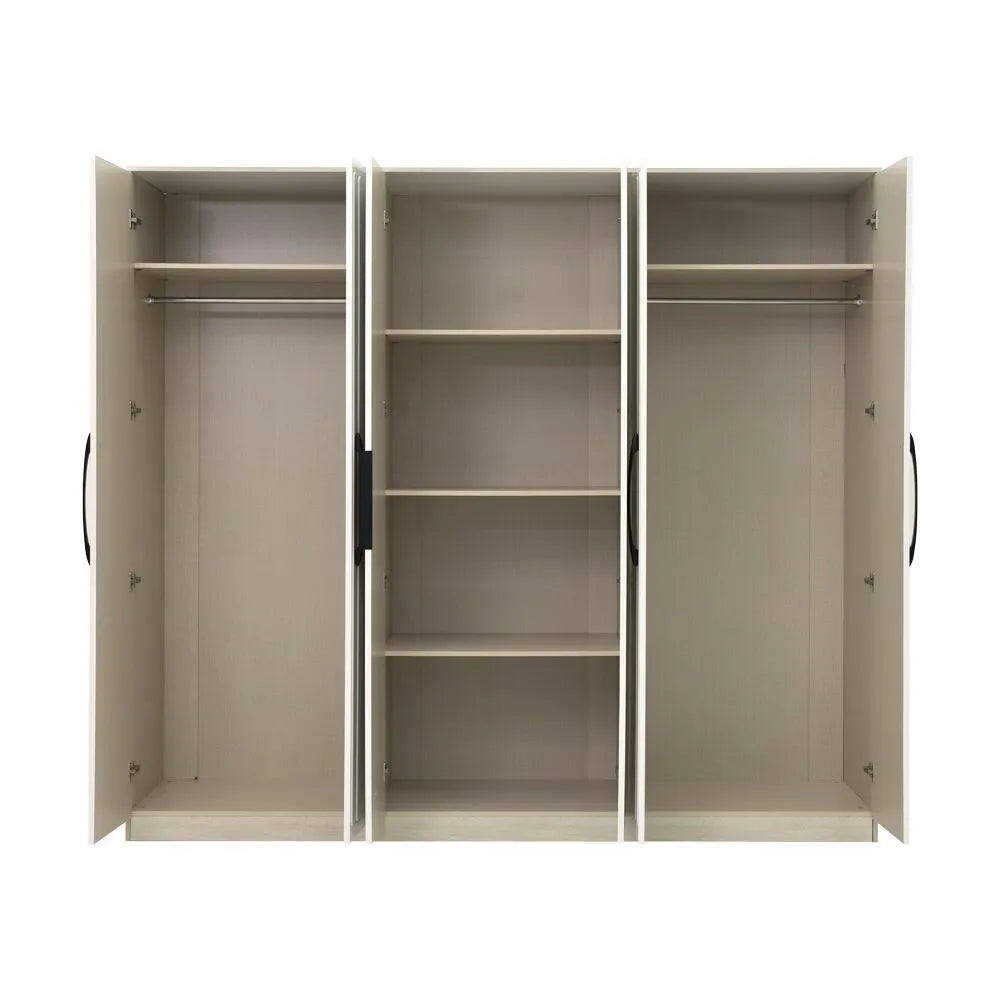 Luxury 6 Door Wardrobe – Walnut & Beige