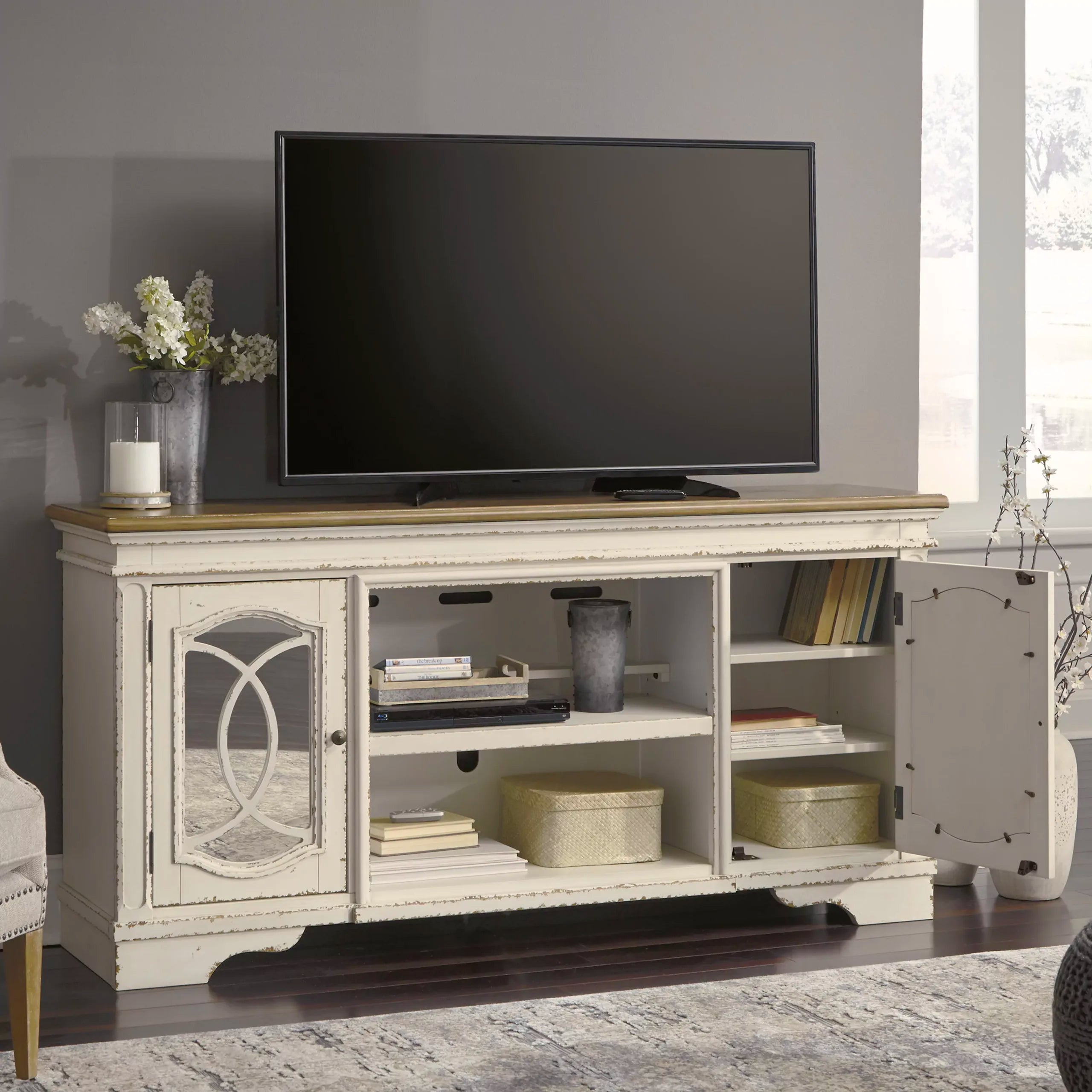 Cottage-Style TV Stand with Fireplace Option