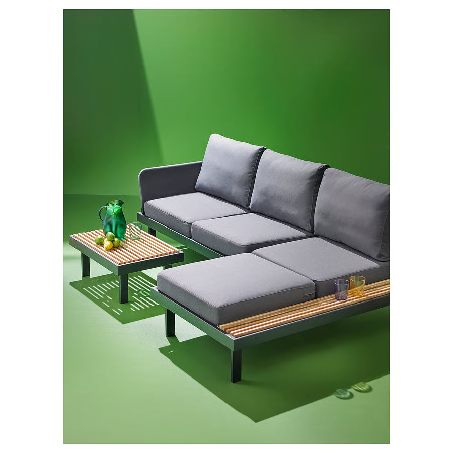 3-Seat Outdoor Conversation Set, 2-Seat Sofa, Coffee Table And Chaise Longue With Side Table