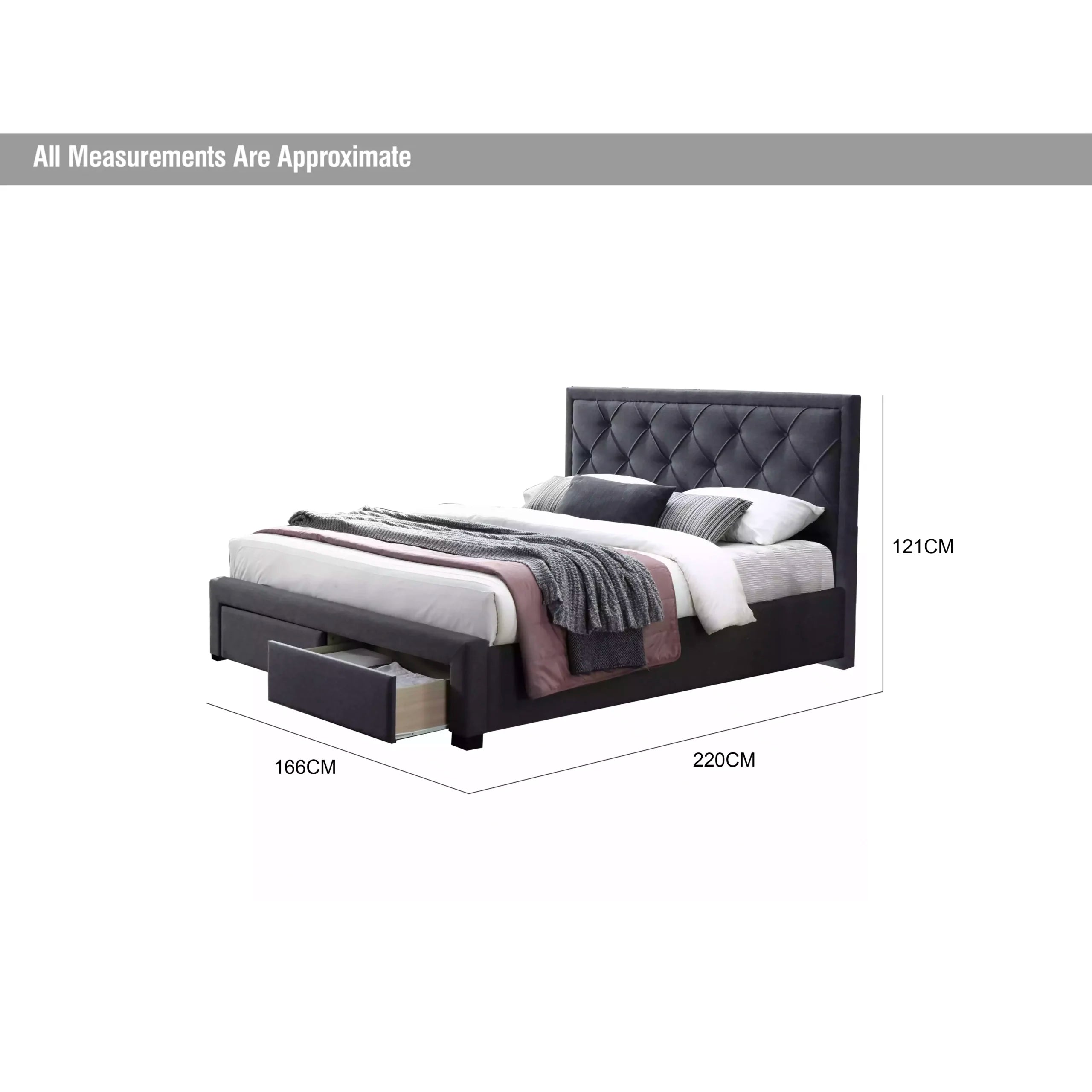 Sama Queen Bed – Dark Grey
