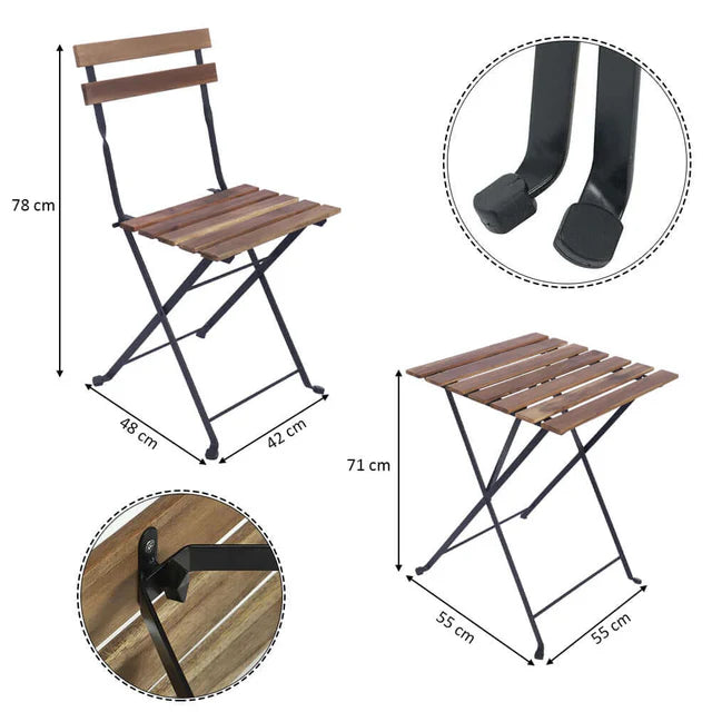 Set of 3 Folding Dining Table Chair-GCC Home Center