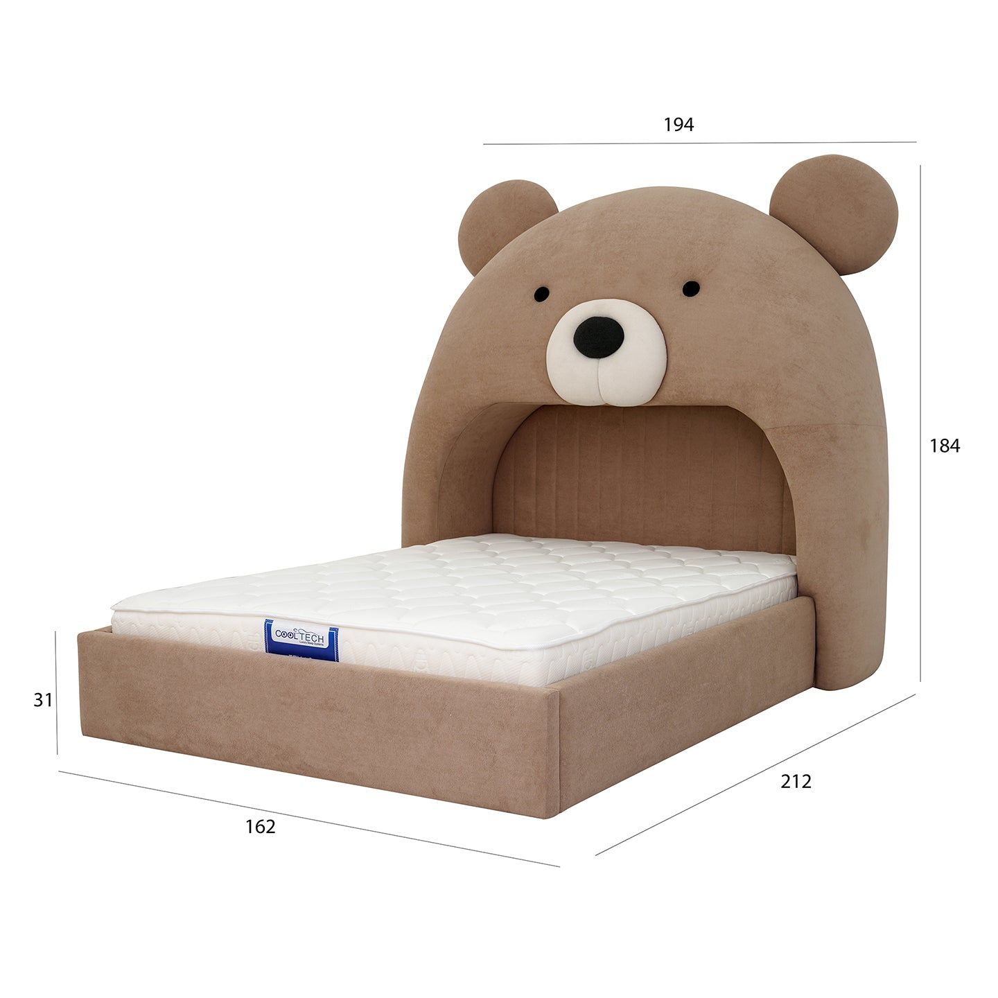 Teddy Kids Upholstered Bed – Modern Fabric Bed with Pouffe