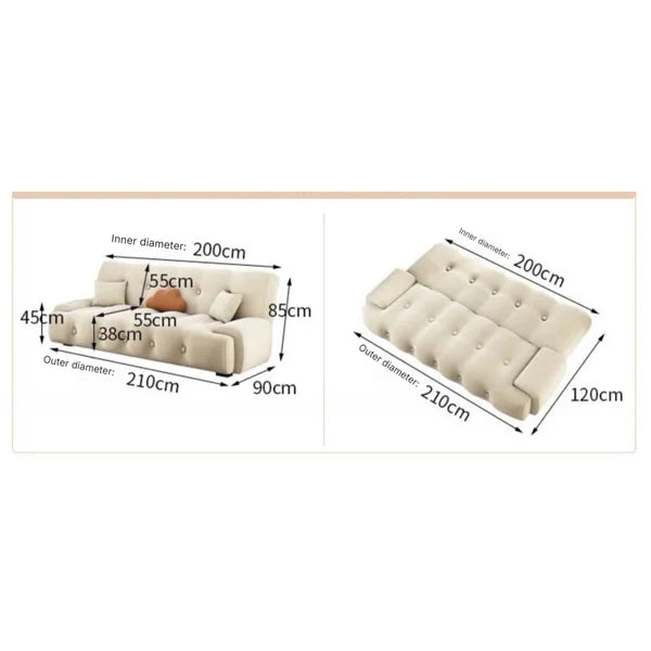Modern Convertible Tufted Sofa Bed – 3-Seater Space-Saving Fabric Sleeper Sofa with High-Density Foam Cushioning, White