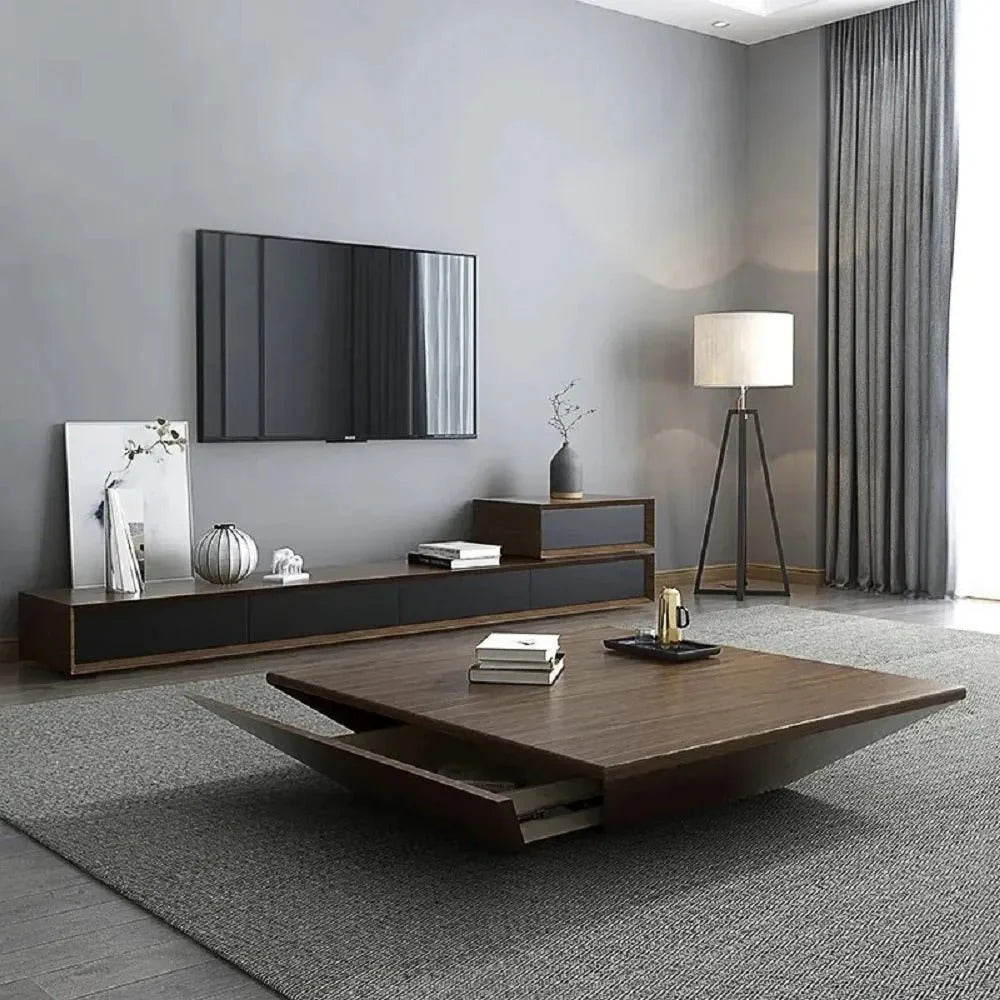 Coffee Table – Modern Square Design with Side Drawer (100 x 100 x 38 CM)