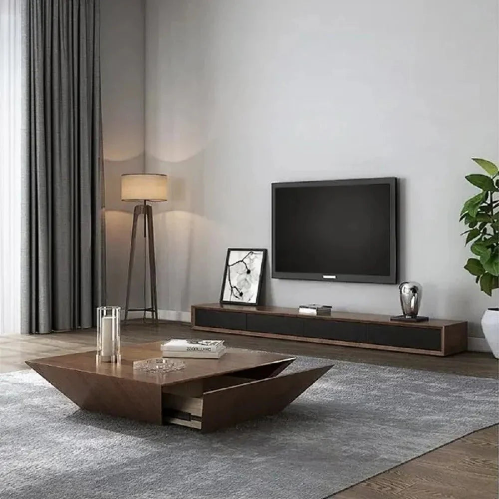 Coffee Table – Modern Square Design with Side Drawer (100 x 100 x 38 CM)