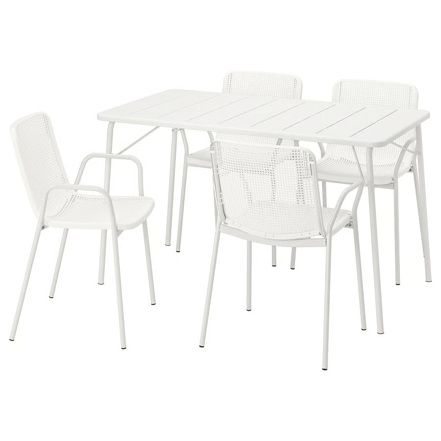 Table + 4 Chairs with Armrests, Outdoor, Foldable White/White (130×74 cm)