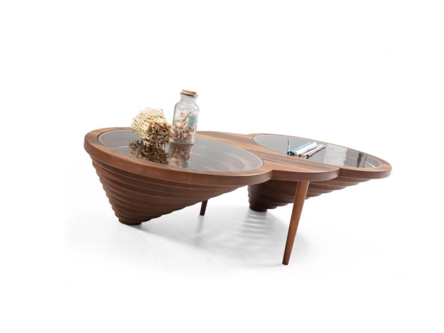 Wooden Coffee Table With Tempered Glass Top - Walnut Finish