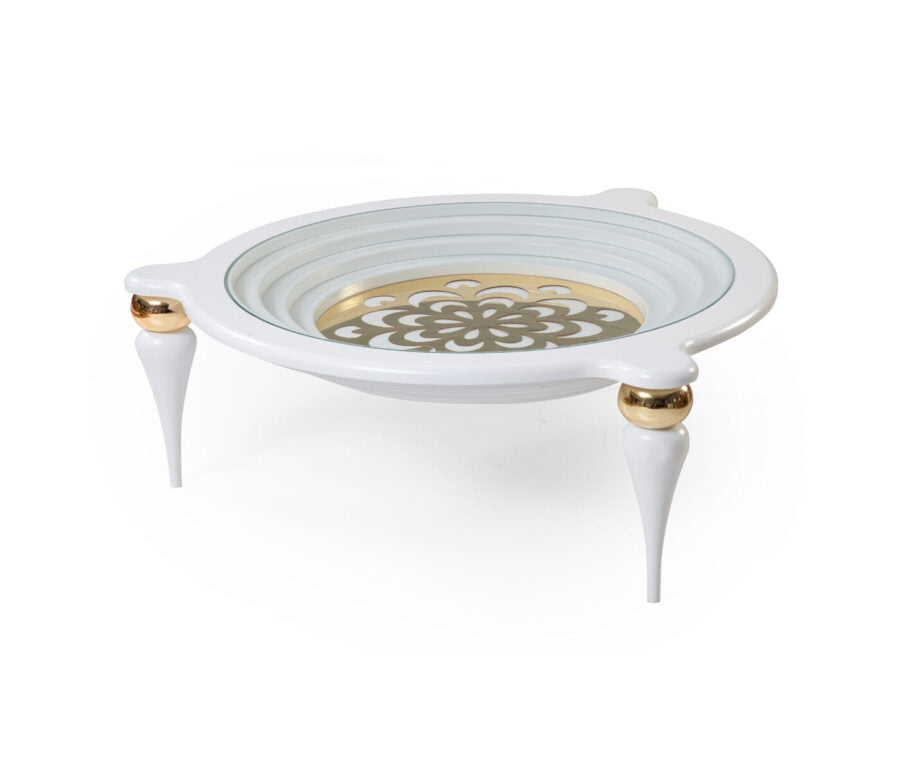Round Center Table With Tempered Glass Top - White Gold