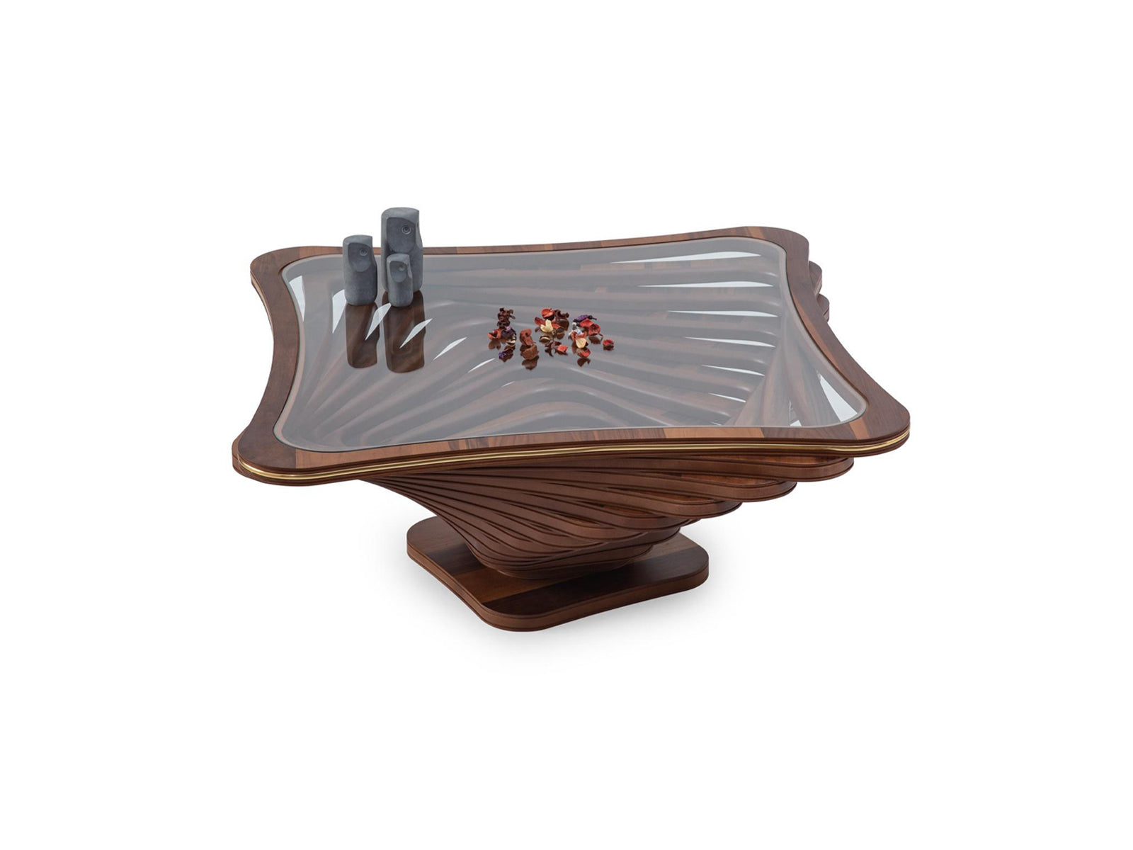 Coffee Table – Walnut Veneer with Tempered Glass (106 x 106 cm)