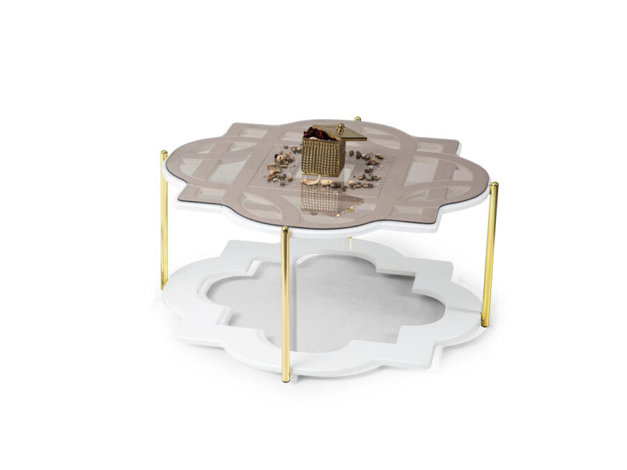 White Coffee Table Gold With Tempered Glass Top