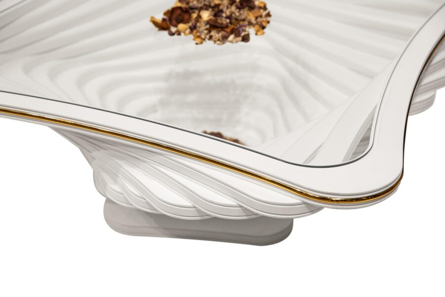 White Coffee Table – With Gold Detail & Glass (106 x 106 cm)