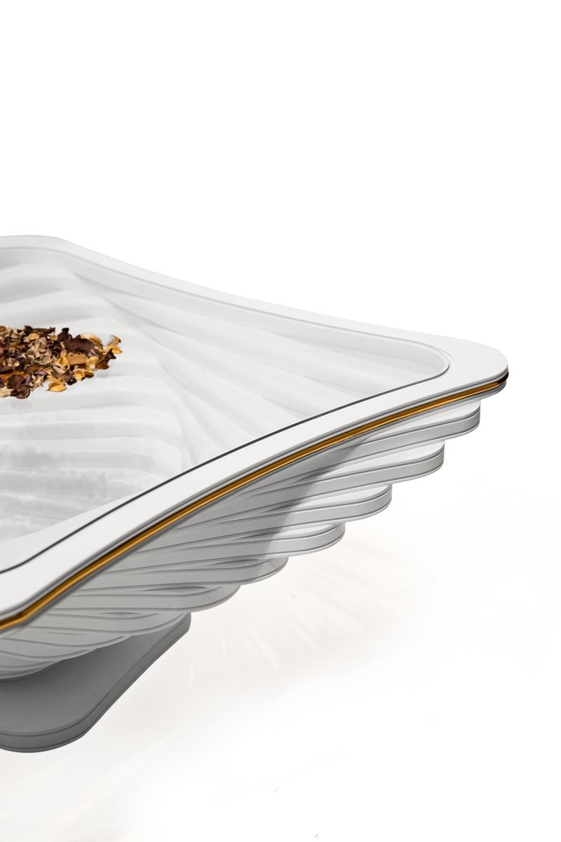 White Coffee Table – With Gold Detail & Glass (106 x 106 cm)