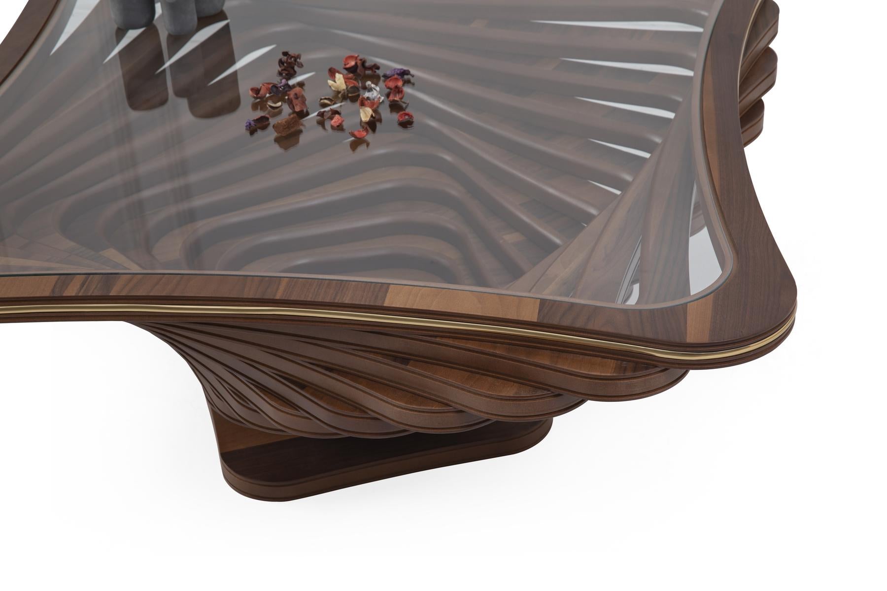 Coffee Table – Walnut Veneer with Tempered Glass (106 x 106 cm)