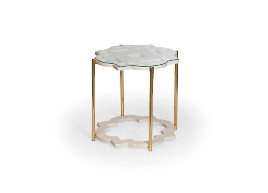 White Coffee Table Gold With Tempered Glass Top