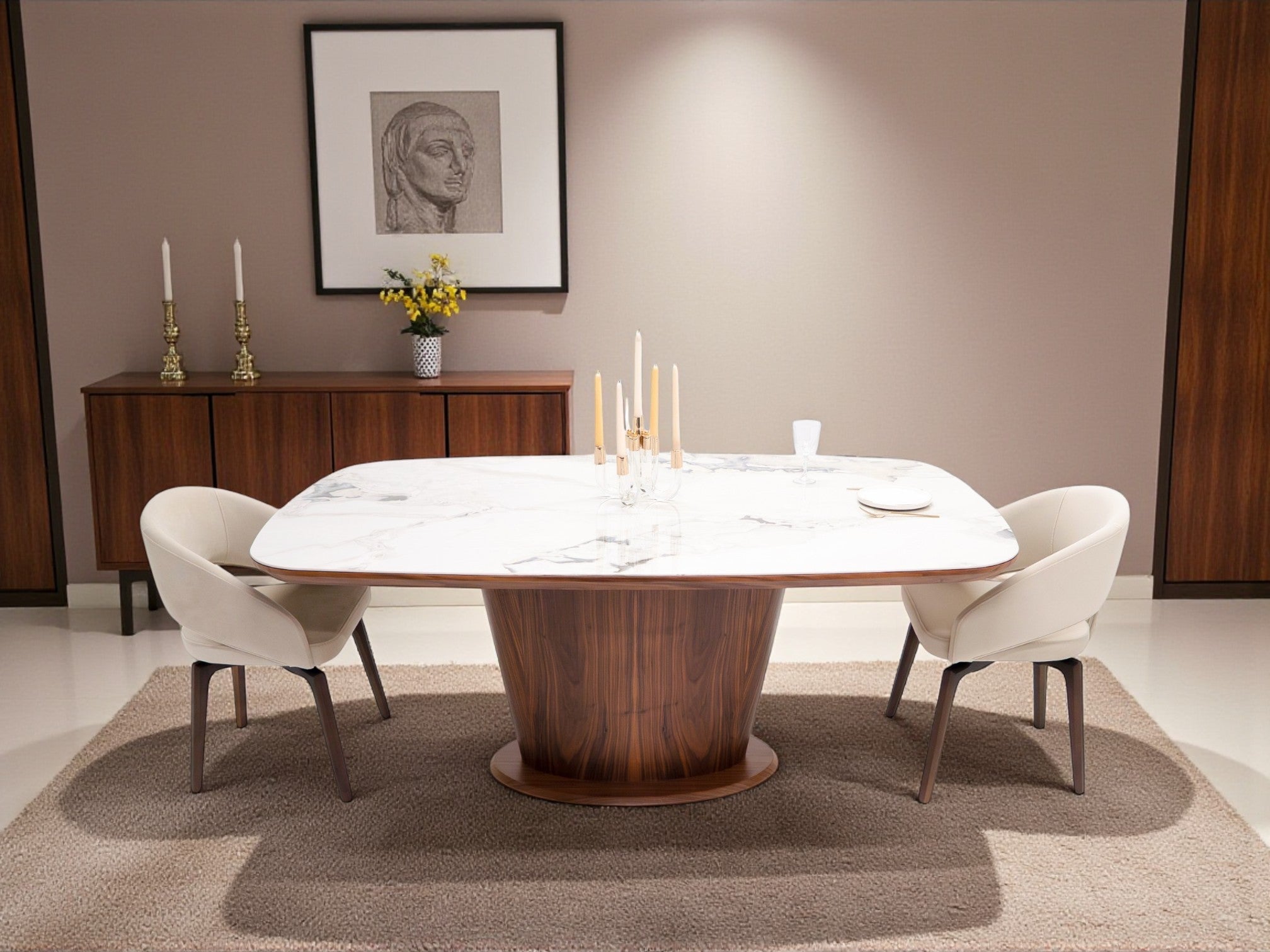 Luxury Walnut Marble Dining Table