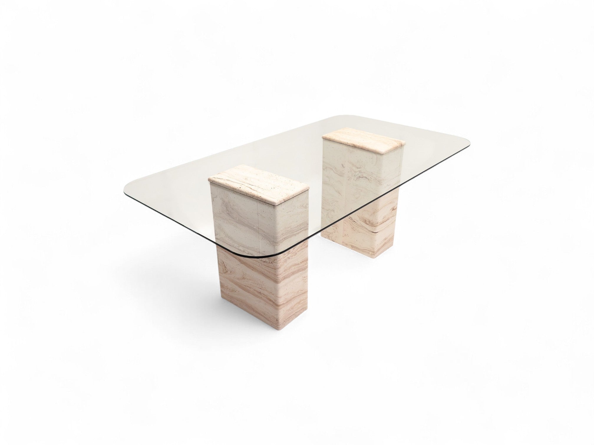 Travertine & Glass Dining Table - Latte