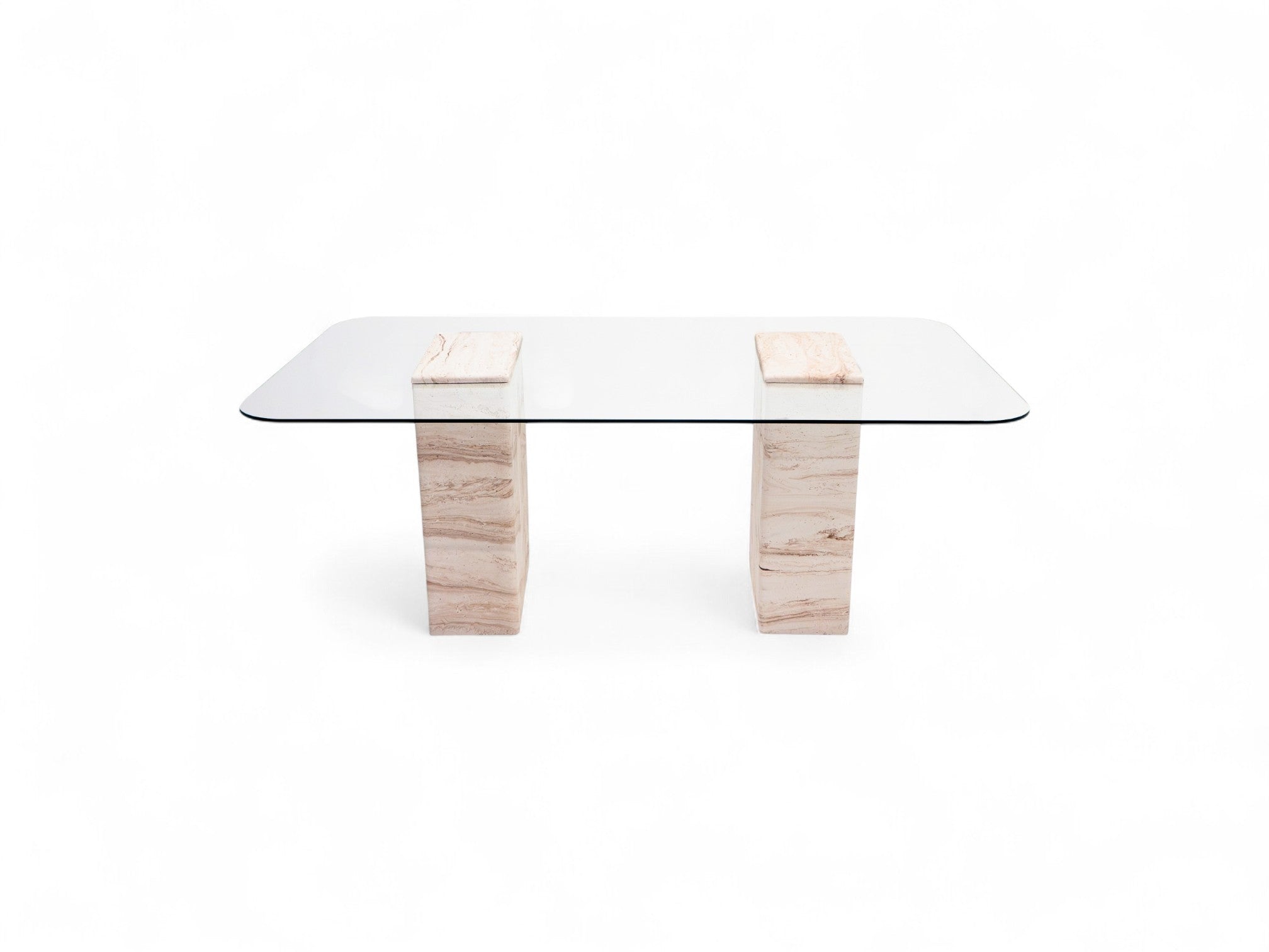 Travertine & Glass Dining Table - Latte