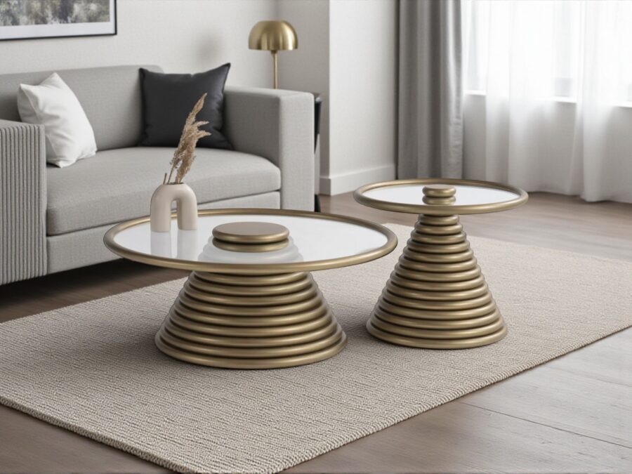 Cream Coffee Table Set – Tempered Glass & Painted Wood