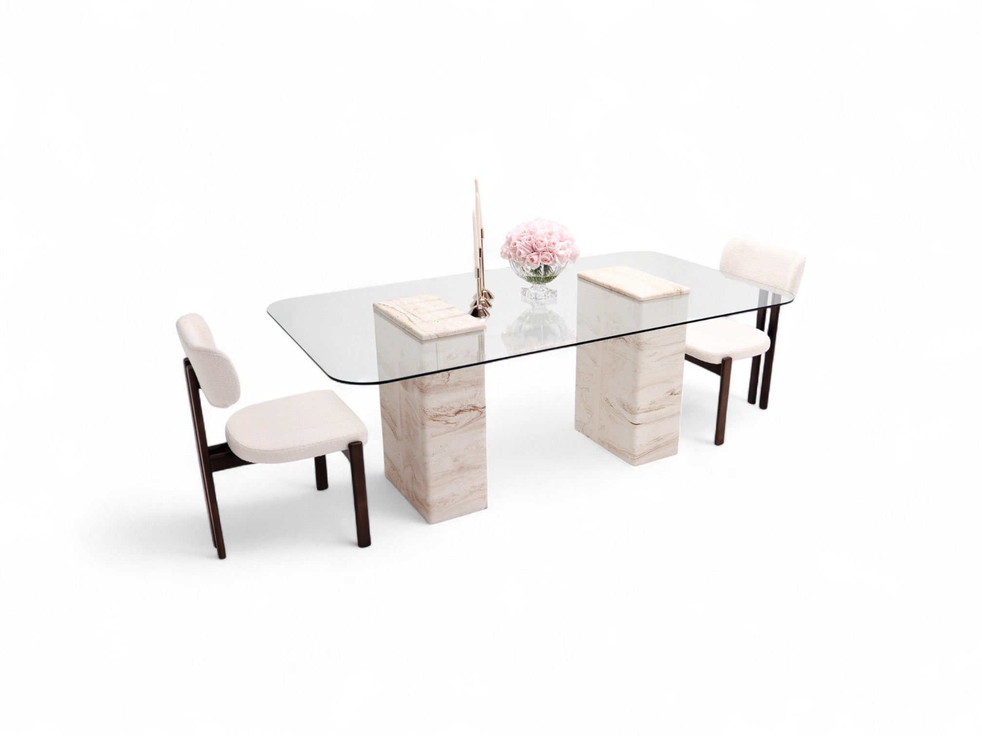 Travertine & Glass Dining Table - Latte