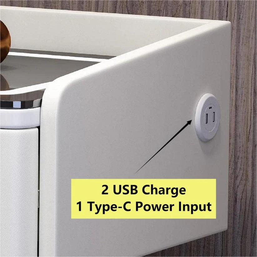 Smart Nightstand Bedside Table in One Drawer with LED Light, Wireless Charging, USB Ports-GCC Home Center