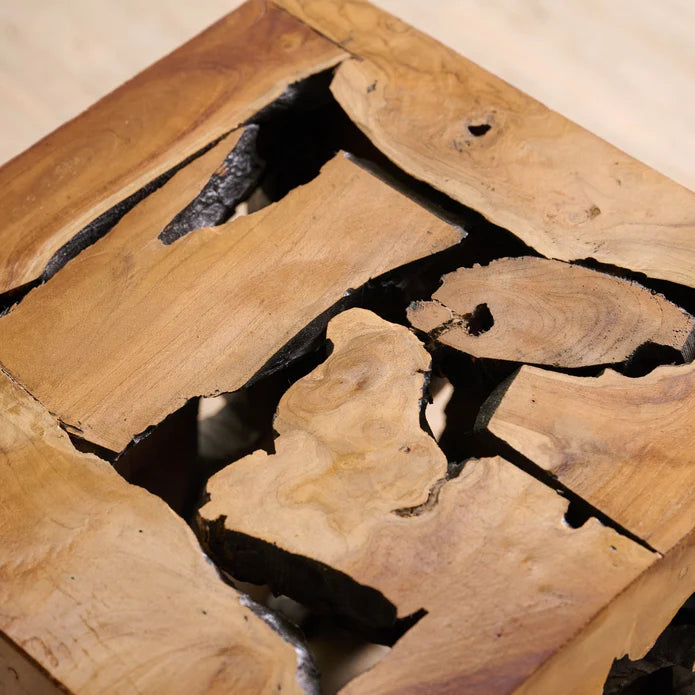 Wooden Coffee Table – Teak Root Patchwork Design